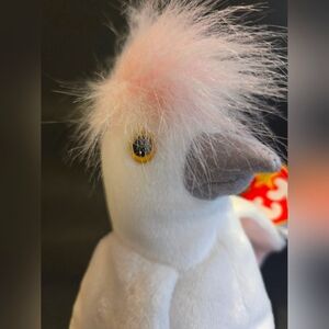 Rare With Errors Ty Beanie Babies Kuku Cockatoo Bird - White & Pink, Stamp 613